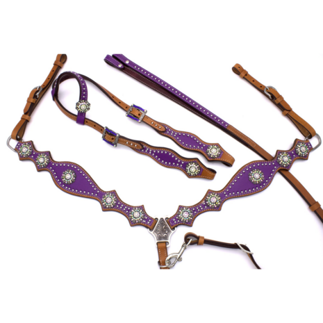 Westernset One Ear Lila &ndash; Hoofdstel, Borsttuig en Split Reins