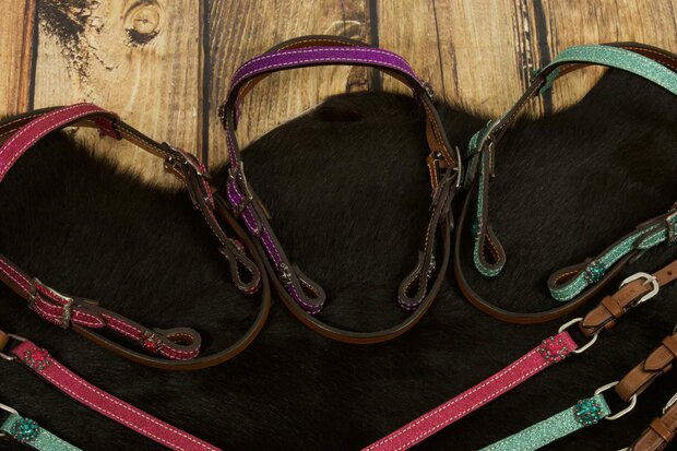 Westernset Glitters &ndash; Minishetty / Shetty &ndash; Hoofdstel en Borsttuig