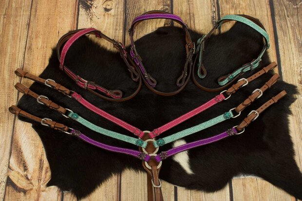 Westernset Glitters &ndash; Minishetty / Shetty &ndash; Hoofdstel en Borsttuig