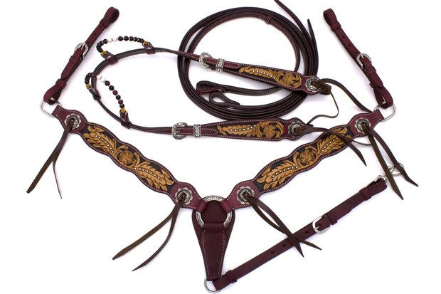 Vintage Westernset &ndash; Two Ear Hoofdstel, Teugels &amp; Borsttuig