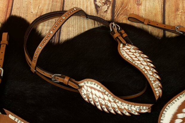 Wings Show Westernset &ndash; Wit Leder met Strass en Vleugelmotief