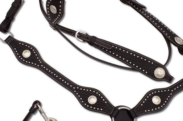 Westernset Zwart &ndash; Hoefijzer-concho&rsquo;s met Strass en Glitters