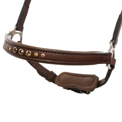 Compleet hoofdstel Aradis Gull &ndash; bruin geolied leer met gouden accenten op = op