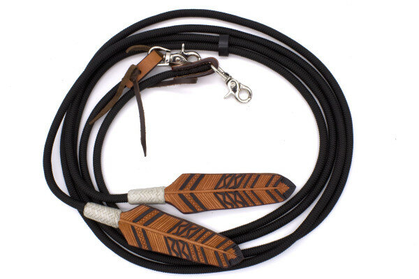 Western gevlochten nylonteugels met lederen veer en verwisselbare clips 2,3 meter