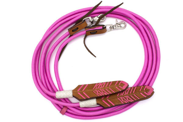 Western gevlochten nylonteugels met lederen veer en verwisselbare clips 2,3 meter