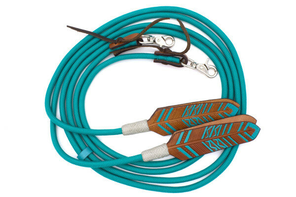 Western gevlochten nylonteugels met lederen veer en verwisselbare clips 2,3 meter