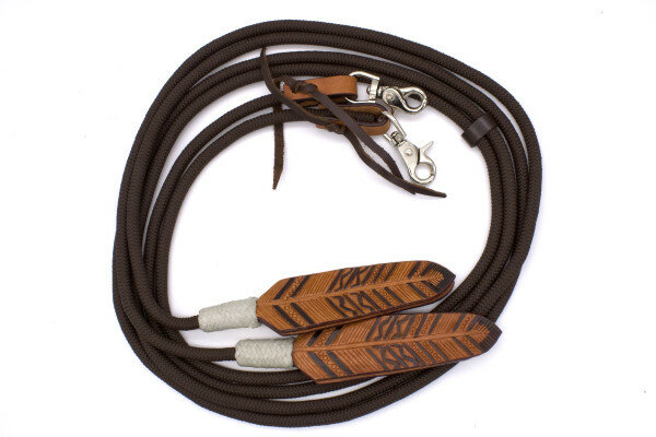 Western gevlochten nylonteugels met lederen veer en verwisselbare clips 2,3 meter