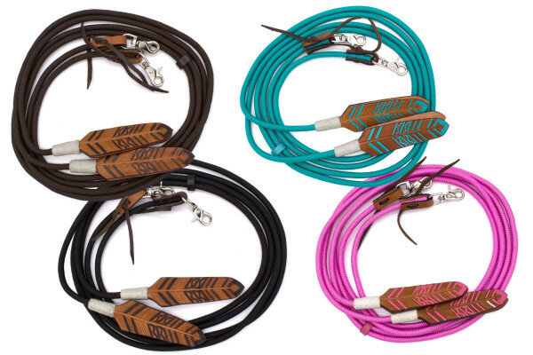 Western gevlochten nylonteugels met lederen veer en verwisselbare clips 2,3 meter