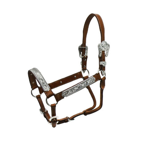 Pool&rsquo;s Western Lederen Halster met Zilverbeslag &ndash; Bruin &amp; Cognac