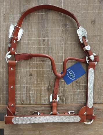 Pool&rsquo;s Western Lederen Halster met Zilverbeslag &ndash; Bruin &amp; Cognac