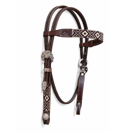 Browband Headstall Aztec Beads &amp; Rhinestones - Quarter