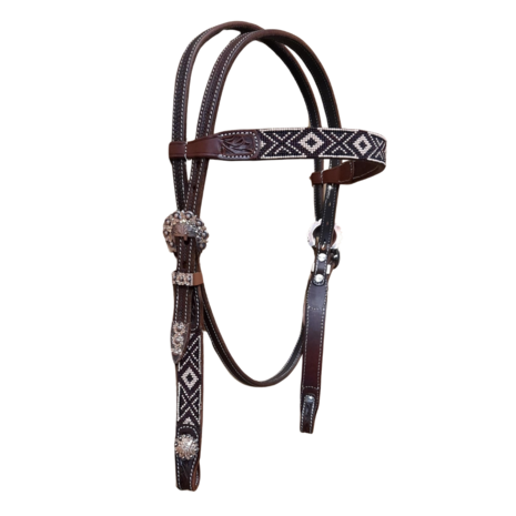 Browband Headstall Aztec Beads &amp; Rhinestones - Quarter