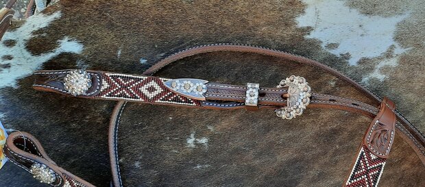Browband Headstall Aztec Beads &amp; Rhinestones - Quarter