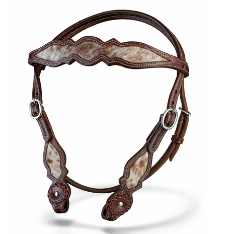 Browband Western Headstall met Cowhide &amp; Lederen Concho | QH
