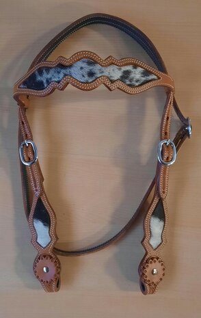 Browband Western Headstall met Cowhide &amp; Lederen Concho | QH