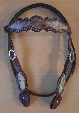 Browband Western Headstall met Cowhide &amp; Lederen Concho | QH