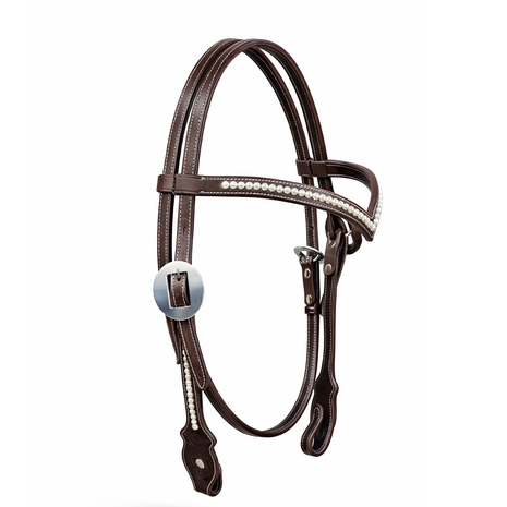 V-Brow Western Headstall met Swarovski Pearls &amp; Flower Tooling | QH