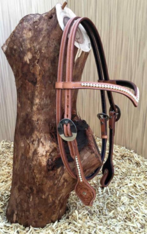 V-Brow Western Headstall met Swarovski Pearls &amp; Flower Tooling | QH