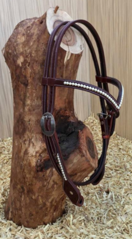 V-Brow Western Headstall met Swarovski Pearls &amp; Flower Tooling | QH
