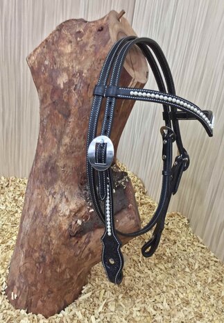 V-Brow Western Headstall met Swarovski Pearls &amp; Flower Tooling | QH