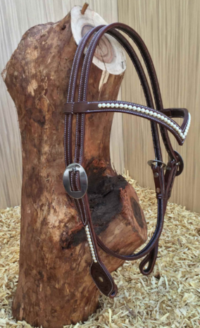 V-Brow Western Headstall met Swarovski Pearls &amp; Flower Tooling | QH