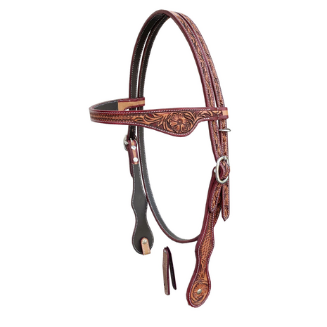 Browband Western Headstall Flower Tooling | Russet met Latigo | QH
