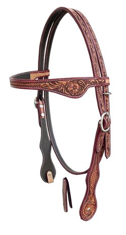 Browband Western Headstall Flower Tooling | Russet met Latigo | QH
