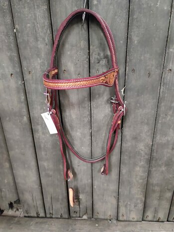 Browband Western Headstall Flower Tooling | Russet met Latigo | QH