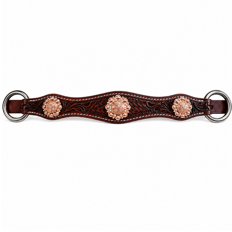 Losse Sidepull Neusriem &ndash; Dark Chestnut met Rosegold Peach Conchos