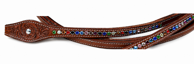 Lederen Teugels met Multi-Color Rhinestones &ndash; Sadesa Leer &ndash; Chestnut