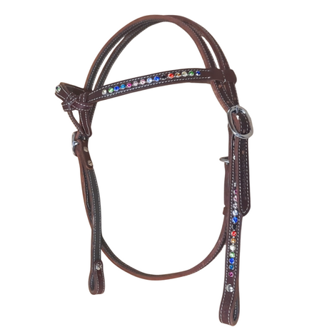 Futurity Browband Headstall Dark Chestnut met Multi-Color Crystals 