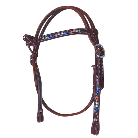 Futurity Browband Headstall Dark Chestnut met Multi-Color Crystals 