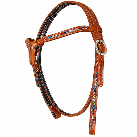 Futurity Browband Headstall Chestnut met Multi-Color Crystals 