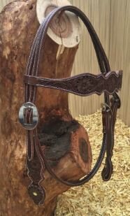 Browband Western Headstall Flower Tooling &amp; Sunflower Concho | QH