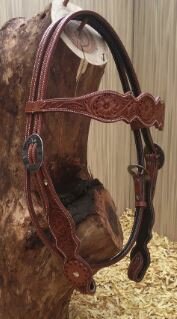 Browband Western Headstall Flower Tooling &amp; Sunflower Concho | QH