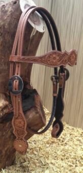 Browband Western Headstall Flower Tooling &amp; Sunflower Concho | QH