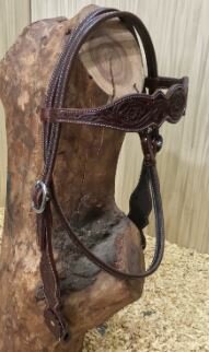 Browband Western Headstall Flower Tooling &amp; Sunflower Concho | QH
