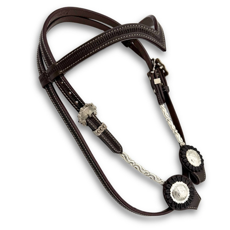 Western Hoofdstel Donkerbruin Leder &ndash; V-Frontriem en Zilveren Details