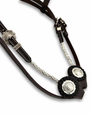 Western Hoofdstel Donkerbruin Leder &ndash; V-Frontriem en Zilveren Details