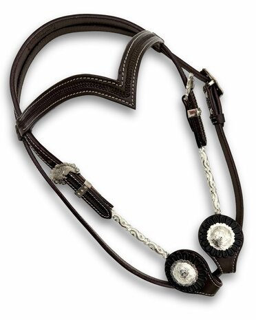 Western Hoofdstel Donkerbruin Leder &ndash; V-Frontriem en Zilveren Details