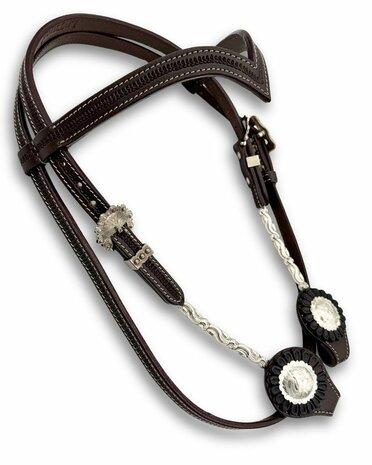 Western Hoofdstel Donkerbruin Leder &ndash; V-Frontriem en Zilveren Details