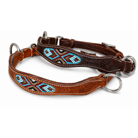Sidepull neusriem met Blue Beads &ndash; Chestnut &amp; Dark Chestnut