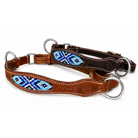 Sidepull neusriem met Blue &amp; Navy Blue Beads &ndash; Chestnut &amp; Dark Chestnut