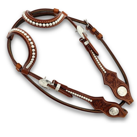 Westernhoofdstel &ndash; Two Ear Flower Tooling & Pearls