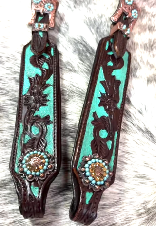Westernhoofdstel &ndash; Two Ear &ndash; Super Soft &ndash; Dark Chestnut &amp; Turquoise
