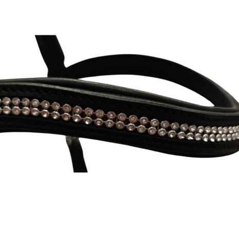 Bitloos Sidepull Hoofdstel met Strass &ndash; Anatomisch Zwart Leder