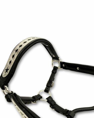 Premium Western leren showhalster zwart &ndash; inclusief lijn met ketting