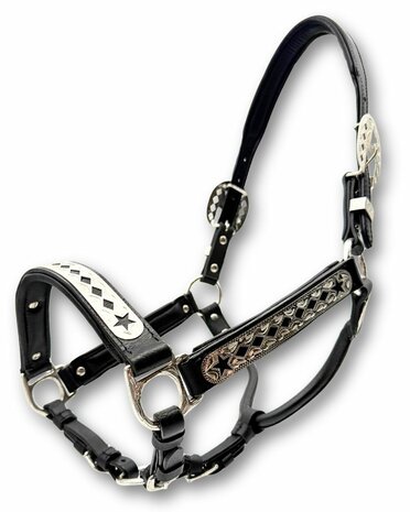 Premium Western leren showhalster zwart &ndash; inclusief lijn met ketting