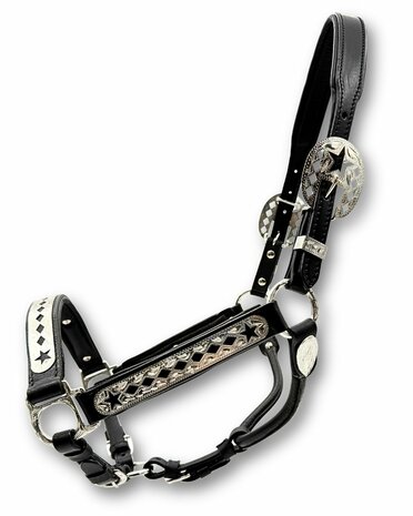 Premium Western leren showhalster zwart &ndash; inclusief lijn met ketting