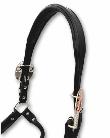 Premium Western showhalster zwart met ros&eacute;goud &ndash; inclusief lijn met ketting